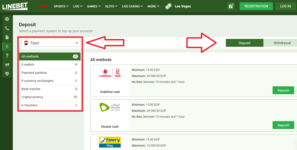 LineBet deposit and withdrawal methods