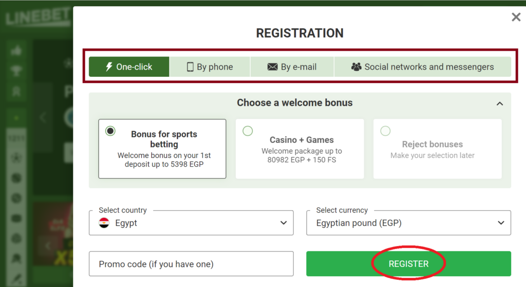 LineBet registration of a new account